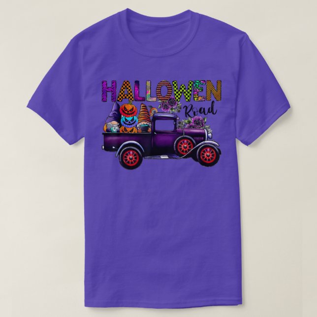 Camiseta Spooky Squad Gnomes Witch Truck Farm Pumpkins Hall (Diseño del anverso)