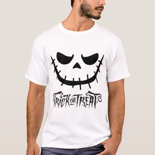Camiseta Spooky Stitched Smile Trick or Treat Black Graphic (Anverso)