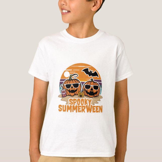 Camiseta Spooky Summerween - calabazas en la playa (Anverso)