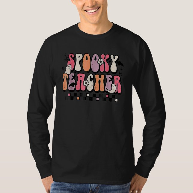 Camiseta Spooky Teacher Groovy Halloween Trick Or Teach Tea (Anverso)