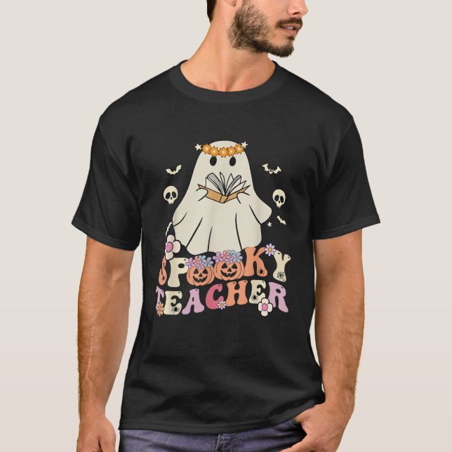 Camiseta Spooky Teacher Groovy Retro Ghost Teacher Hallowee (Anverso)