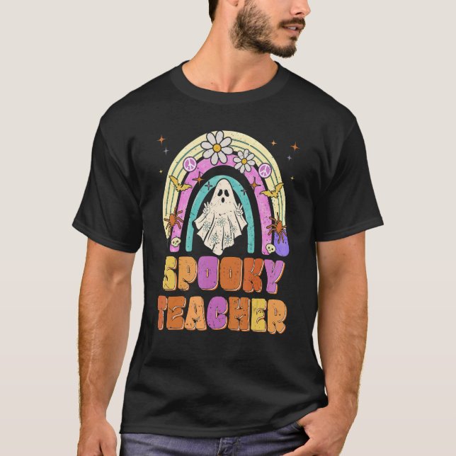 Camiseta Spooky Teacher Retro Spooky Floral Ghost Hippie Ha (Anverso)