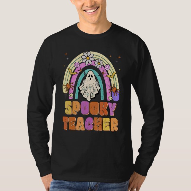 Camiseta Spooky Teacher Retro Spooky Floral Ghost Hippie Ha (Anverso)