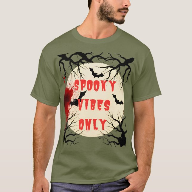 Camiseta Spooky Vibes Only Halloween Bat and Blood Splatter (Anverso)