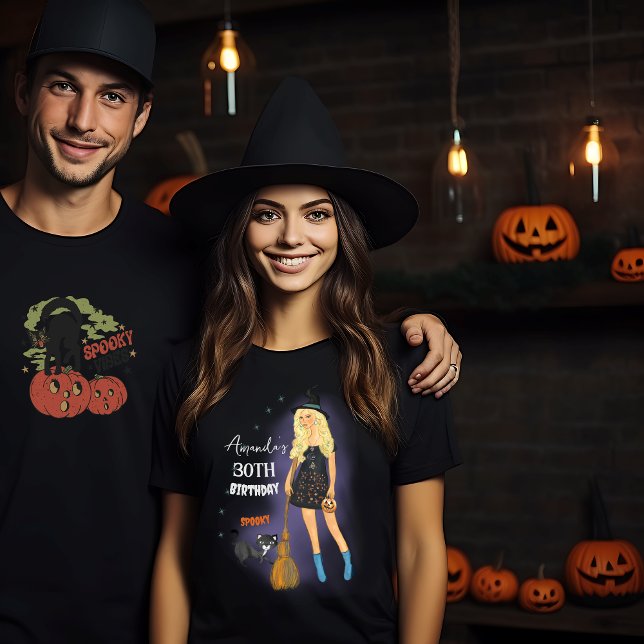 Camiseta Spooky Witch Halloween Birthday Black (Spooky Witch Halloween Birthday Black T-Shirt ,couple mockup)