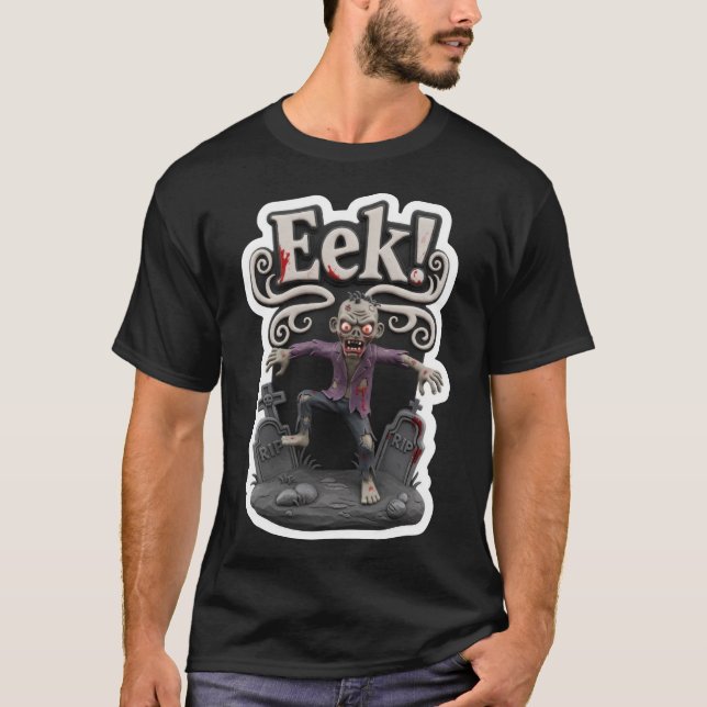 Camiseta Spooky zombie rising from graveyard with Eek text  (Anverso)