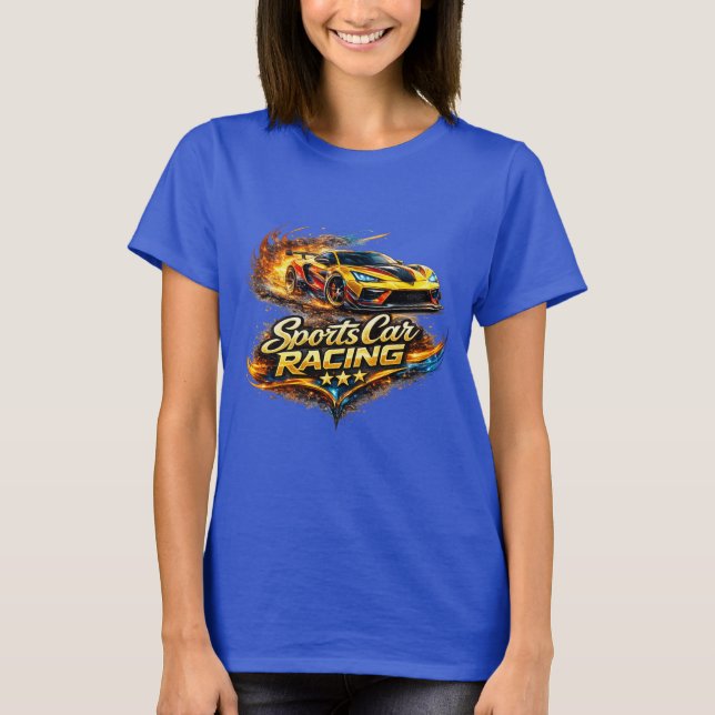 Camiseta Sports Car Racing Fire Graphic Women’s Basic T-Shi (Anverso)