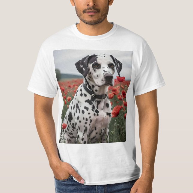 Camiseta **"Spots of Joy: Dalmatian in a Red Poppy Field"** (Anverso)