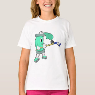 Camiseta spray de hielo en hockey sobre hielo con bastón de