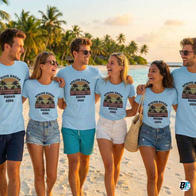 Camiseta Spring Break Squad 2026 Retro Sunset Palm Trees  (Subido por el creador)