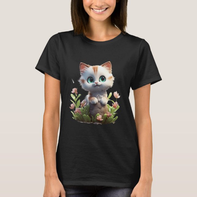 Camiseta Spring Garden Kitten Flower Cat Girl Floral Blosso (Anverso)