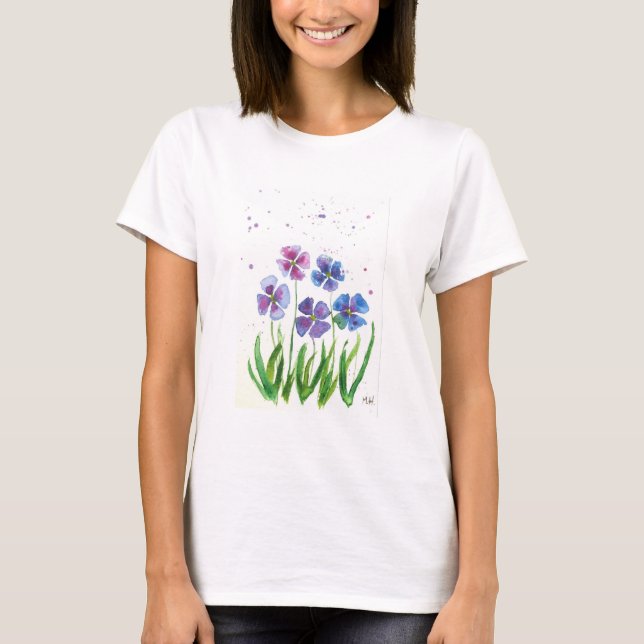 Camiseta Spring purple blue flowers watercolor (Anverso)