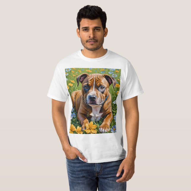 Camiseta Springtime Staffordshire Bull Terrier Puppy, (Anverso completo)