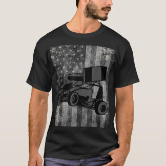 Camiseta Sprint Car Carreras Black Gray American Flag Dirt 
