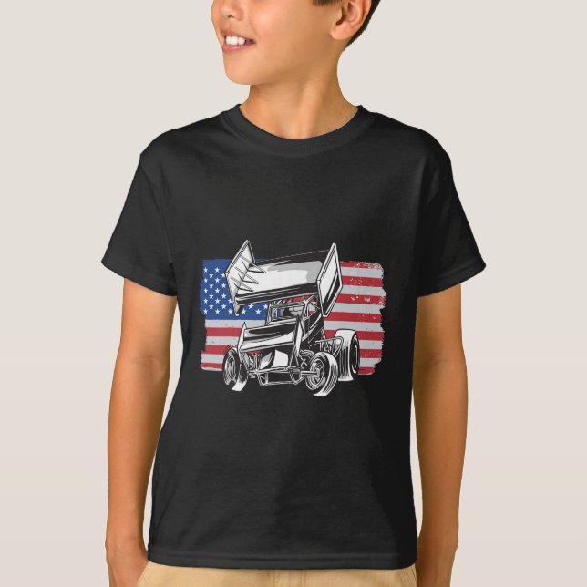 Camiseta Sprint Car Racing Usa Flag  (Anverso)