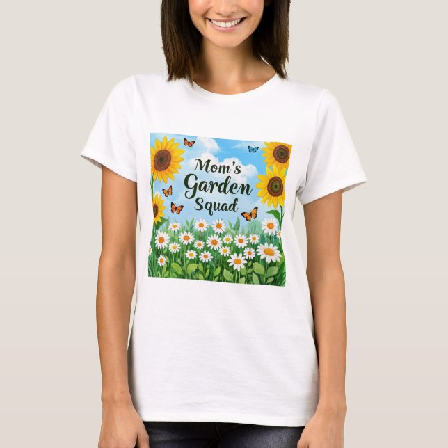 Camiseta Squad de flores de jardín de mamá baila mariposas (Anverso)