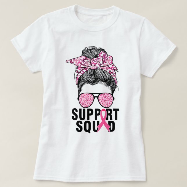 Camiseta Squad Messy Bun Guerrero Rosa Cáncer de Mama (Diseño del anverso)