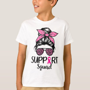 Camiseta Squad Messy Bun Leopard Pink Mama Cancer Awarene