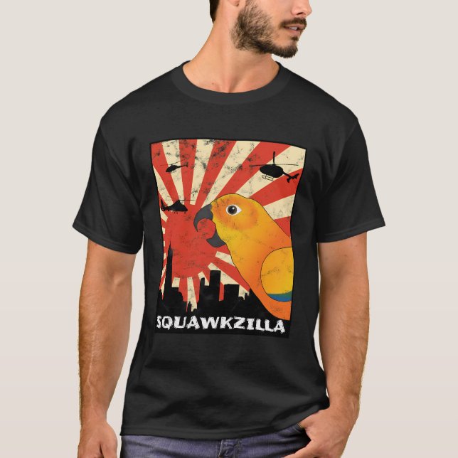 Camiseta Squawk Zilla Sun Conure Parrot Squawk Kawaii (Anverso)