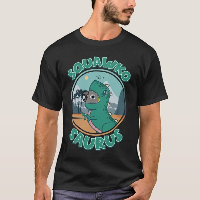 Camiseta Squawkosaurus Rex Parrot I Dusky cabeza Conure (Anverso)