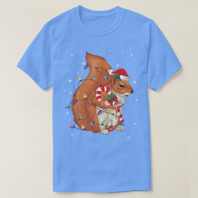 Camiseta Squirrel Christmas Lights Santa Hat Animal Lover X (Diseño del anverso)