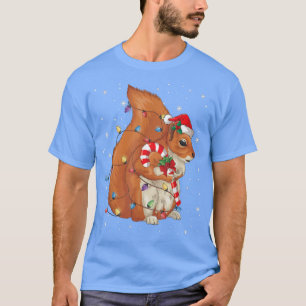 Camiseta Squirrel Christmas Lights Santa Hat Animal Lover X