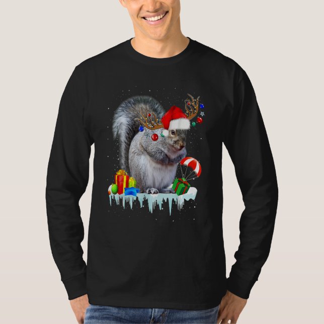 Camiseta Squirrel Costume Santa Lights Hat Snowman Christma (Anverso)