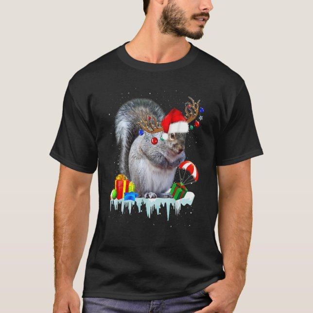 Camiseta Squirrel Costume Santa Lights Hat Snowman Christma (Anverso)