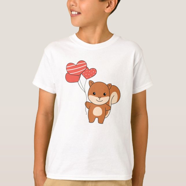 Camiseta Squirrel Cute Animales Corazón Globos Valentine T- (Anverso)