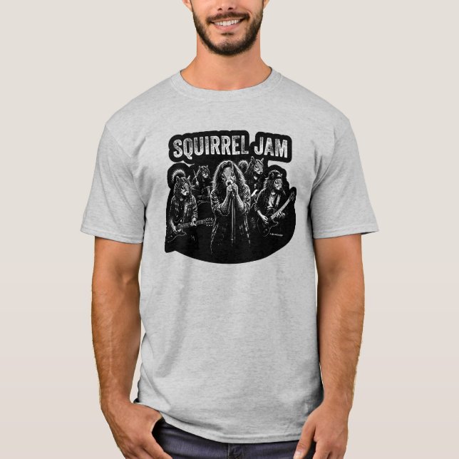 Camiseta Squirrel Jam - Divertida Parodia de Banda de Rock  (Anverso)