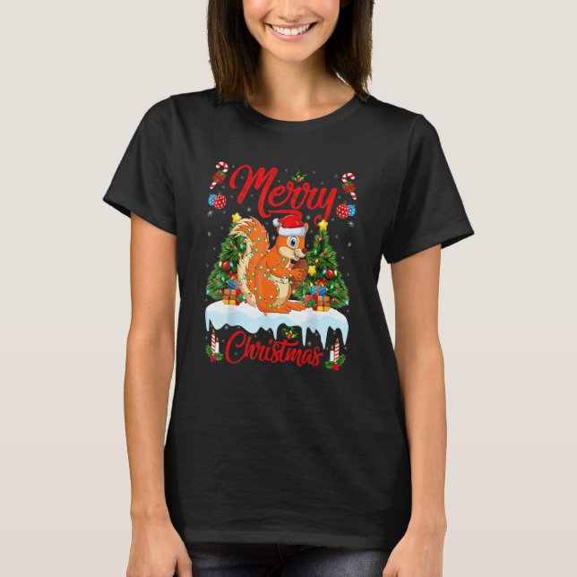 Camiseta Squirrel Lights Xmas Tree Santa Squirrel Christmas (Anverso)