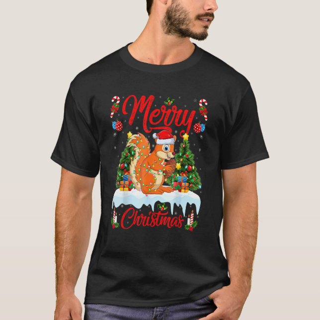 Camiseta Squirrel Lights Xmas Tree Santa Squirrel Christmas (Anverso)