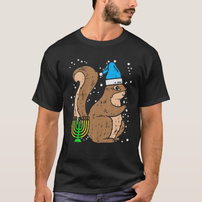 Camiseta Squirrel Menorah Jewish Hanukkah Chanukah Animal L (Anverso)