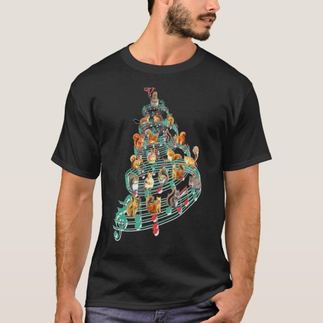 Camiseta Squirrel Music Note Navidad Árbol de Navidad (Anverso)
