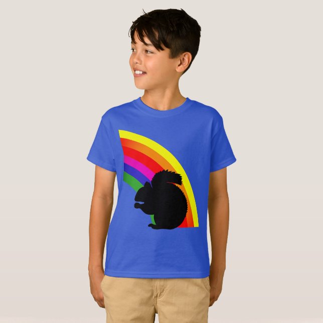 Camiseta Squirrel negro Silhouette Colorful Rainbow Kids (Anverso completo)
