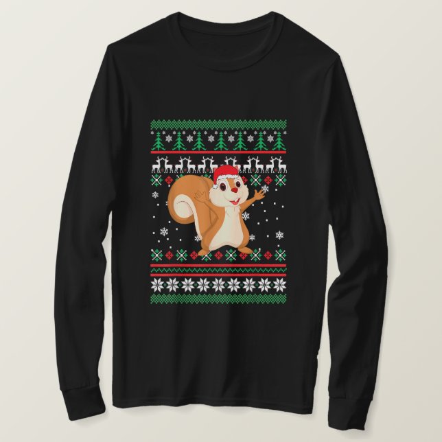 Camiseta Squirrel Santa Hat Funny Navidades UGLY Hol Pajama (Anverso del diseño)