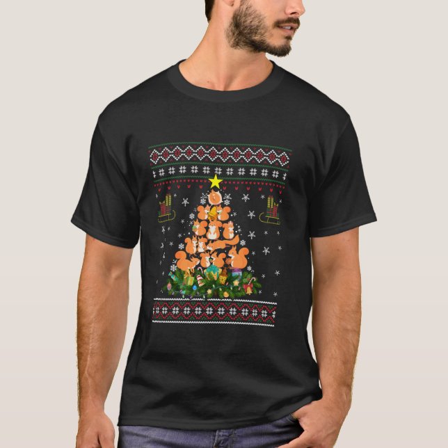 Camiseta Squirrel Ugly Christmas Tree Funny Candy Cane Snow (Anverso)
