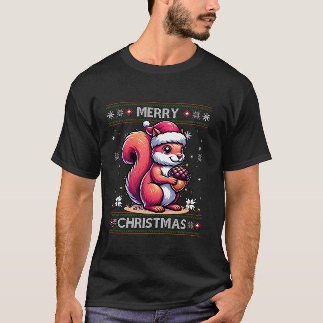 Camiseta Squirrel Ugly Nueces Copos de nieve Santa Hat Tree (Anverso)