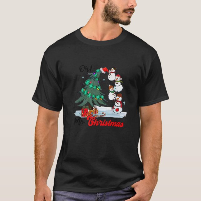 Camiseta Sr. Christmas Tree Family Snowman Santa Hat Funny  (Anverso)
