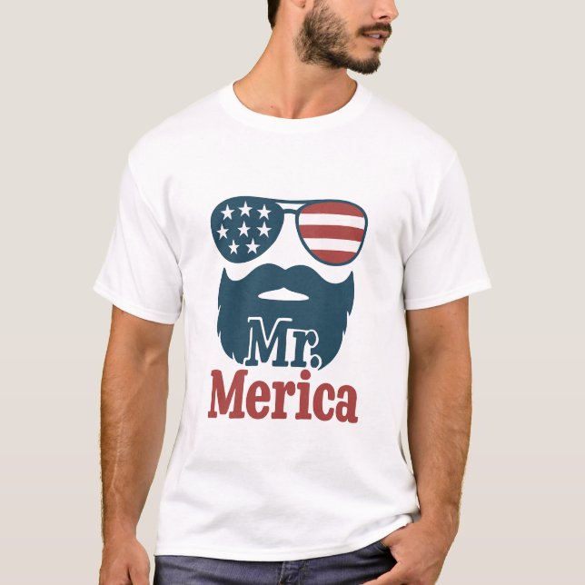 Camiseta Sr. 'Merica Patriótica Barba Y Sombras Para Él (Anverso)