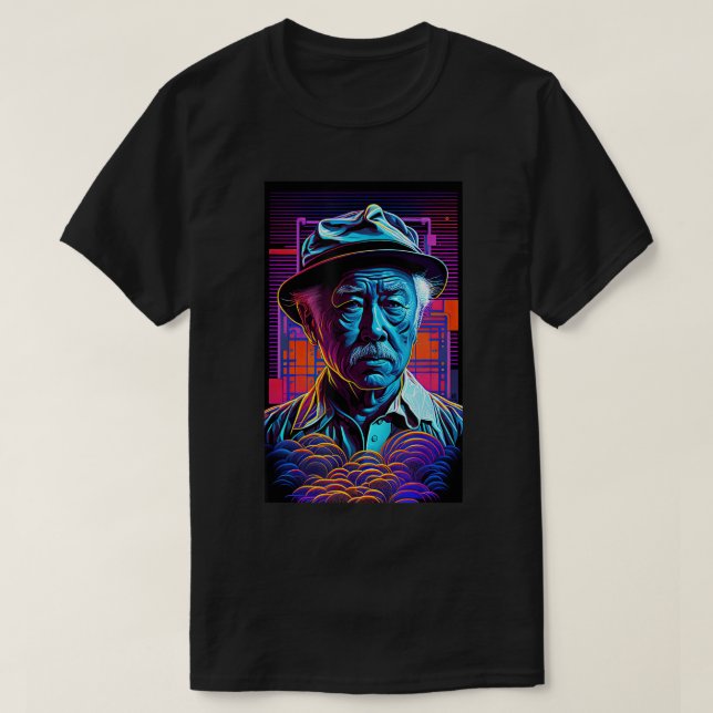 Camiseta Sr. Miagi - Estilo de arte de la luz negra - Synth (Diseño del anverso)