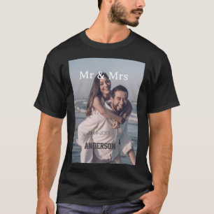 Camiseta Sr y Sra agregar nombre de familia foto fecha boda