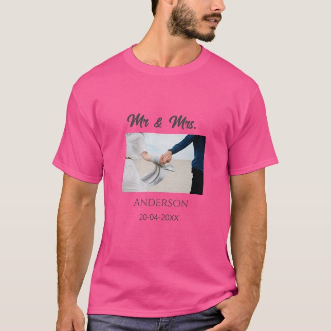 Camiseta Sr. y Sra. añada apellido fecha año de boda favor  (Anverso)