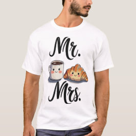 Camiseta Sr. y Sra. Cute Café y Croissant Couple Desi