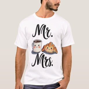 Camiseta Sr. y Sra. Cute Café y Croissant Couple Desi