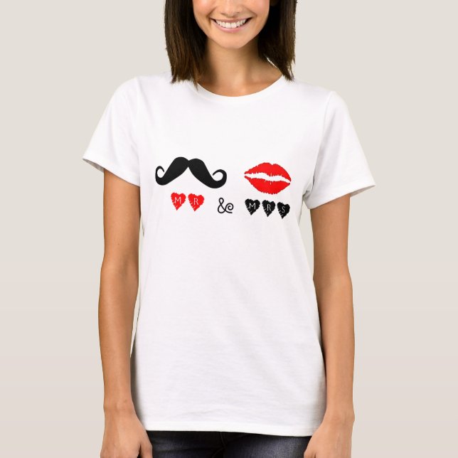 Camiseta Sr. y Sra. Lips & Mustache Boda Gift (Anverso)
