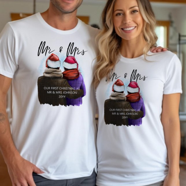 Camiseta Sr. y Sra. Script Parejas Navidades (Mr & Mrs First Christmas T-Shirts)