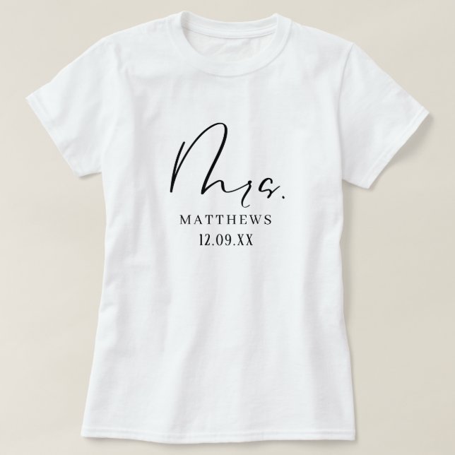 Camiseta Sra. Black Modern Script Custom Wedding de recient (Diseño del anverso)