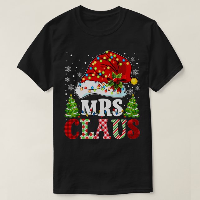 Camiseta Sra. Claus Santa Lughts Navidades Parejas Rojas De (Diseño del anverso)