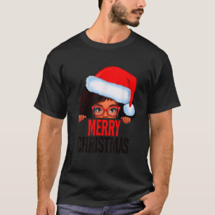Camiseta Sra. Claus Santa Melanin Navidades Black Peeking C